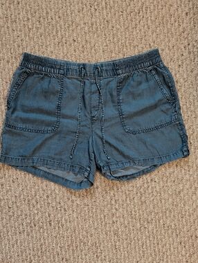 Old Navy Lightweight Blue Denim Elastic Waist Drawstring Shorts